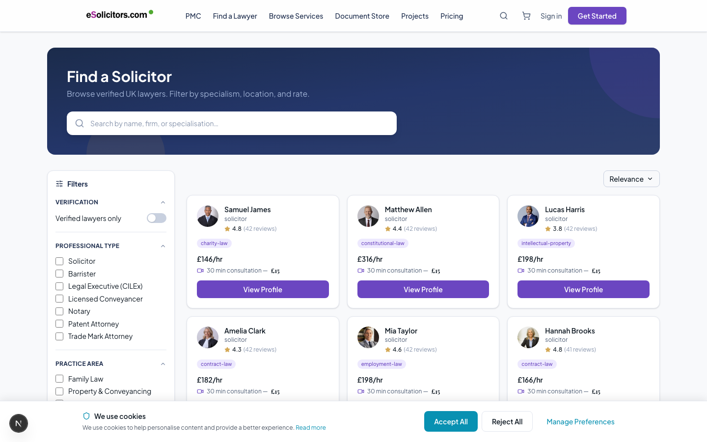 Find a Lawyer - Browse and AI matching wizard